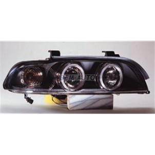 E39 (sonar) Фара левая+правая (КОМПЛЕКТ) тюнинг линзованая с светящимся ободком , прозрачная с регулирующим мотором (SONAR) внутри черная для BMW - E39  5-series