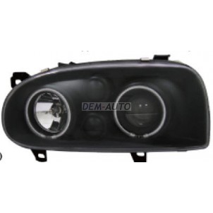 Golf (eagle eyes) Фара левая+правая (комплект) тюнинг с светящимся ободком линзованная (EAGLE EYES) внутри черная для Volkswagen Golf - III