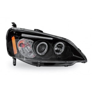 Civic  Фара левая+правая (комплект), тюнинг, линзованная, со светящимся ободком (JUNYAN), внутри черная (Junyan) для Honda Civic - 7 поколение Седан/Купе  Хэтчбек